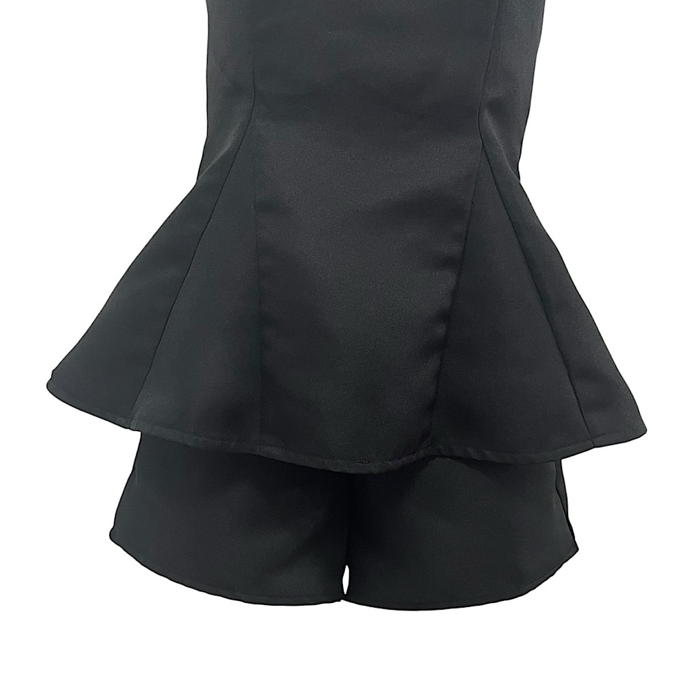 TOBI WOMENS SWEETHEART PEPLUM DEEP BACK CUT BLACK SHORTS ROMPER SIZE SMALL - Picture 6 of 10